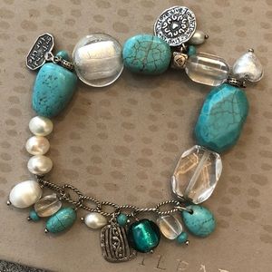 Silpada 2011 Conference Sterling Pearl Turquoise Girlfriends Stretch Bracelet